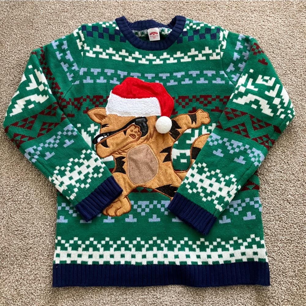 Holiday‎ Time Size XL 14-16 Cat Ugly Christmas Knit Sweater